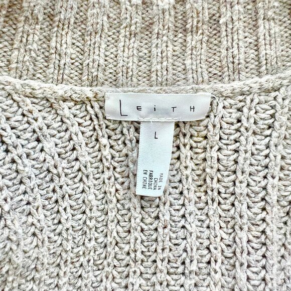 LEITH Nordstrom Chunky Taupe Wool Blend Knit Double Cutout Long Sleeve Sweater - Picture 9 of 10